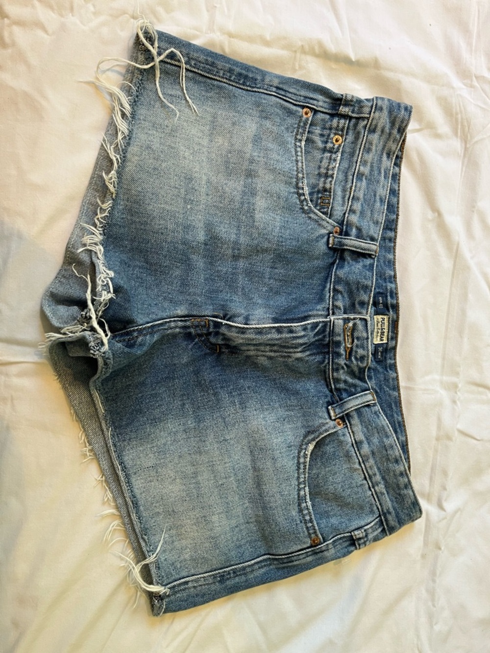 Pull&Bear Light Blue Denim Shorts with Frayed Hem